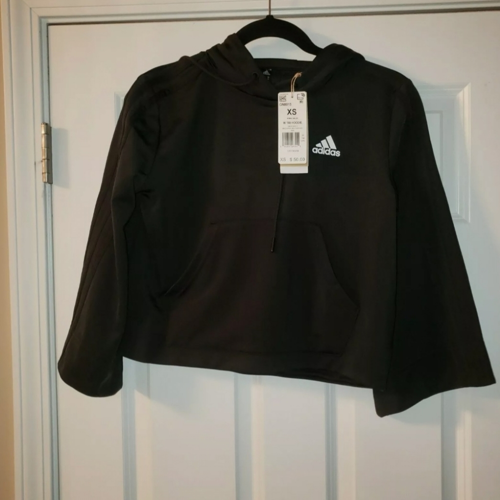 BRAND NWT ADIDAS Women's Cropped Flared Arm Hoodie Black XS